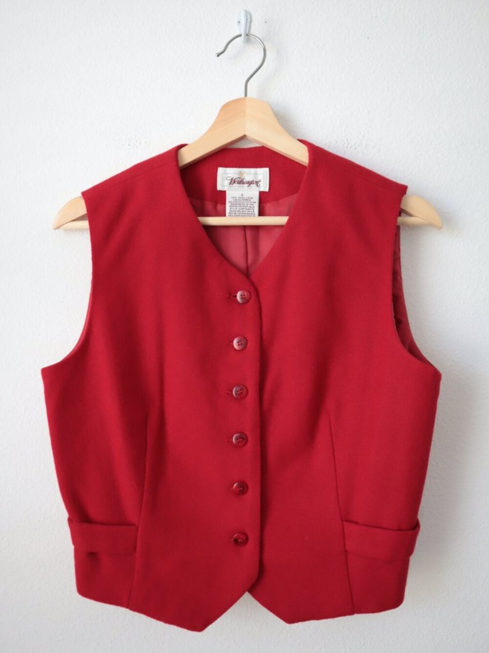 Worthington Red Button Front Wool Vest | 6